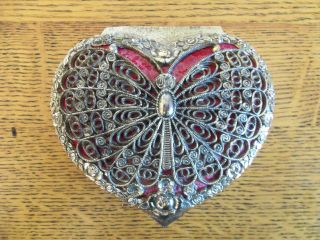 Vintage Gold Tone Ormalu Heart Shaped Butterfly Trinket Box Japan