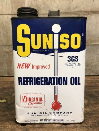 Vintage Sunoco Suniso 1 Gallon Refrigeration Oil Can Gas Oil