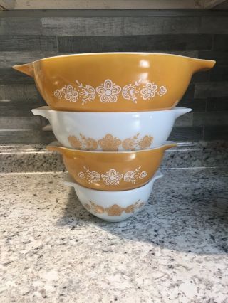 Vintage Pyrex Butterfly Gold Cinderella Mixing Bowls 4 Pc Set 2