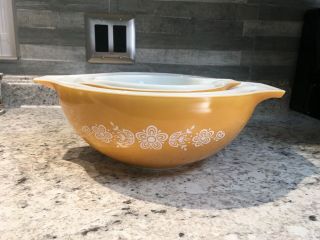 Vintage Pyrex Butterfly Gold Cinderella Mixing Bowls 4 Pc Set 3