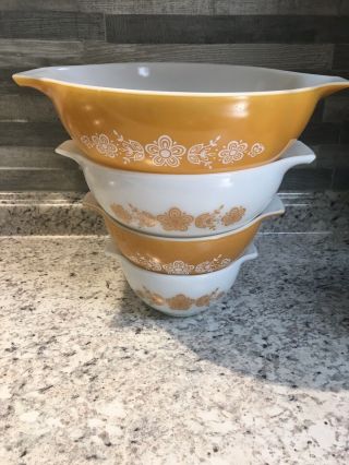 Vintage Pyrex Butterfly Gold Cinderella Mixing Bowls 4 Pc Set 5