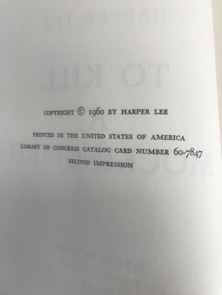 Harper Lee - To Kill A Mockingbrid - First Edition Second Impression 2