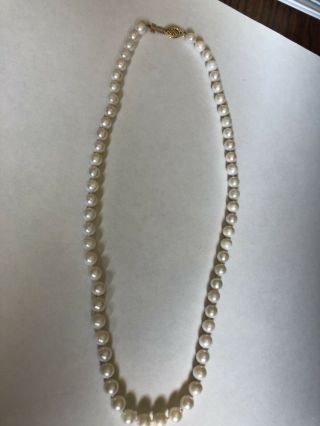 Vintage 15 Inch Pearl Necklace With 14k Clasp
