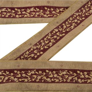 Sanskriti Vintage Golden Sari Border Hand Embroidered Trim 4.  2 " W Craft Lace