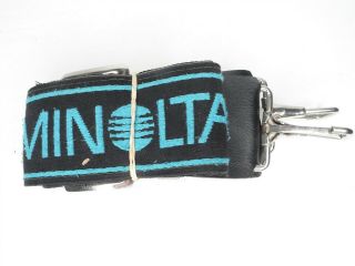 Minolta Vintage Black / Blue Camera Neck Strap W/ Metal Clips