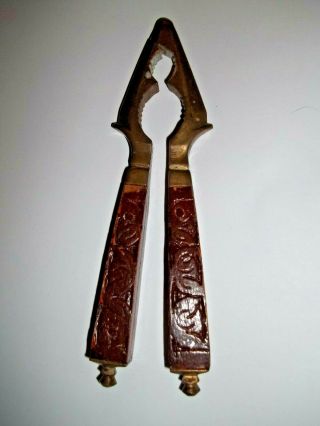 Vintage Brass Wooden Nut Cracker Crab Claw Old Vintage Tools