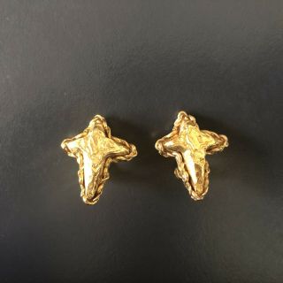 Christian Lacroix Vintage Gold Tone Clip On Earrings Mini Cross 1990s