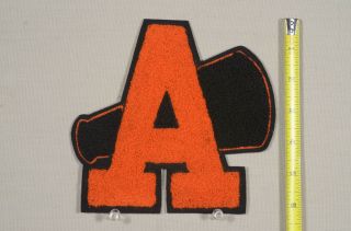Vintage Chenille Patch Letter Initial - A - Orange Letterman Sew On - Signed