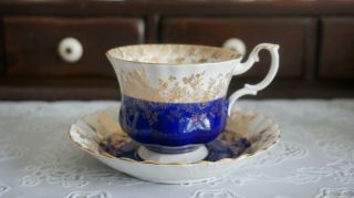 Vintage Royal Albert Regal Series Blue W/gold Accents Cup & Saucer,  England