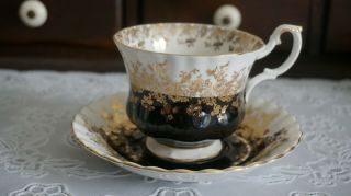 Vintage Royal Albert Regal Series Black W/gold Accents Cup & Saucer,  England