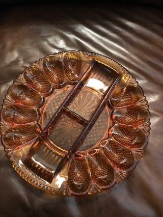 Vintage Amber Deviled Egg Plate; L.  E.  Smith Glass Co Pattern 56