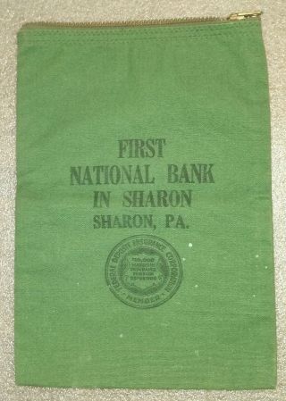 Old Vintage Canvas Money Bag,  First National Bank,  Sharon,  Pa.  Ab