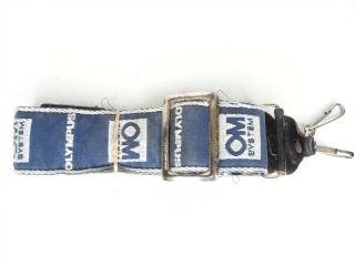 Vintage Olympus Om System Blue / White Camera Neck Strap W/ Clips