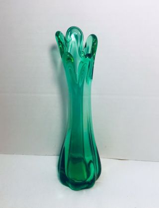 Vintage Viking Blue Glass Swung Bud Vase 10 1/2 