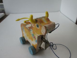 Vintage 1961 Fisher Price Bossy Bell Cow Pull Toy With Movement 3893