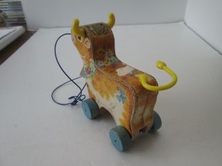 Vintage 1961 Fisher Price Bossy Bell Cow Pull Toy with Movement 3893 2
