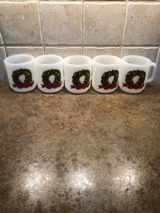 Vintage Glasbake Milk Glass Coffee Mug Tea Cup Set Of 5 Season 