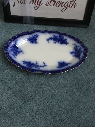 Vintage Stanley Pottery Touraine England Flow Blue Oval Serving Platter 13 " X 8 "