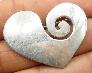 925 Sterling Silver - Vintage Love Heart Swirl Cut Out Brooch Pin - Bp1935