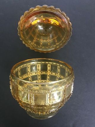 Honey Amber Apple or Pear Shaped Glass Vintage Yellow Candy Dish with Lid 7.  5 
