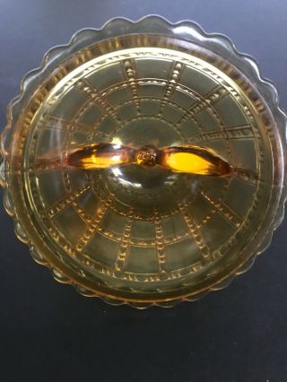 Honey Amber Apple or Pear Shaped Glass Vintage Yellow Candy Dish with Lid 7.  5 