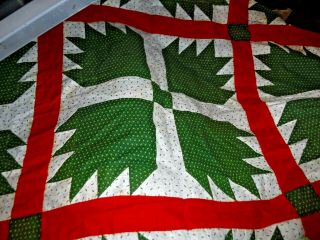 Vintage Unfinished Quilt Top Red Green Christmas 70x44 Hand Sewn