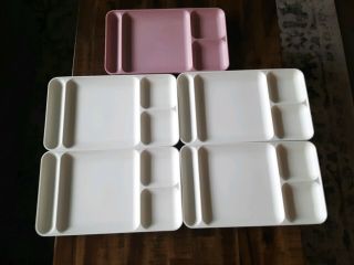 5 Tupperware 1535 Almond Beige Divided Lunch Dining Cafeteria Picnic Trays Vtg