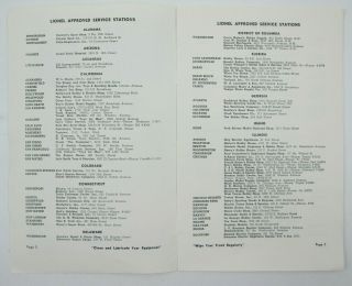 Vintage 1951 Lionel Trains Instructions Stations List and How to Operate Sheets 7