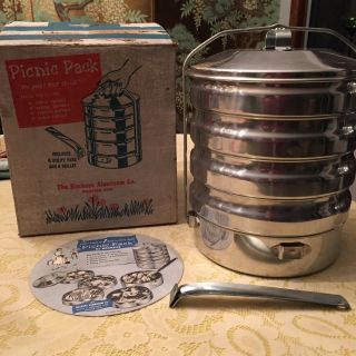 Vintage Picnic Pack Aluminum Buckeye Stackable Pots Pans