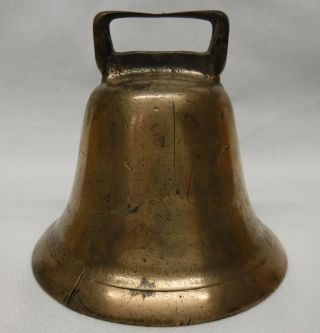 Old Vintage Solid Brass Metal Cow Bell With Ringer,  3 - 7/8 " High,  1 Lb.  5 Oz.
