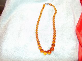 Vintage Golden Amber Graduated Bead Necklace With Sterling Silver Clasp