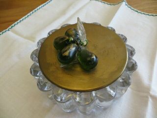 Vintage Heisey Candy Dish With Brass Lucite Grapes Lid