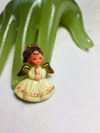 Vintage 2 " Early Plastic Angel Holding Candle Pin Marked Hong Kong - F