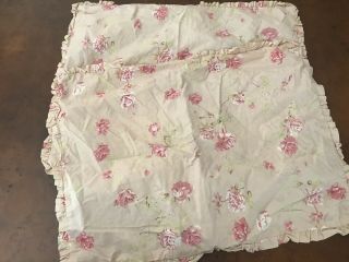 Vtg Chic Shabby Cottage Roses Muted Ruffled Standard Pillow Shams Pair Two