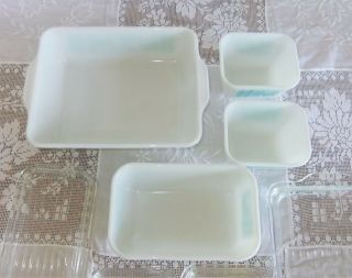 Vtg Pyrex Amish Butterprint Refrigerator Dishes 8 Pc Set Turquoise White - 3
