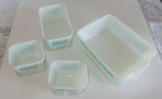 Vtg Pyrex Amish Butterprint Refrigerator Dishes 8 Pc Set Turquoise White - 5