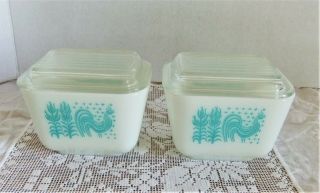 Vtg Pyrex Amish Butterprint Refrigerator Dishes 8 Pc Set Turquoise White - 6