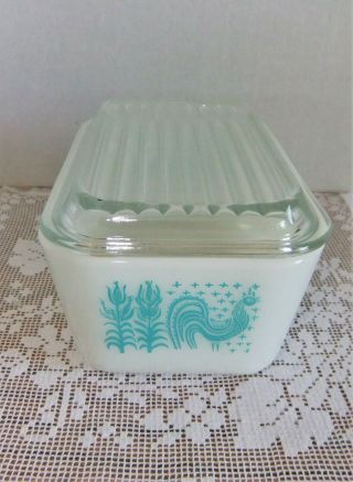 Vtg Pyrex Amish Butterprint Refrigerator Dishes 8 Pc Set Turquoise White - 7