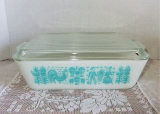 Vtg Pyrex Amish Butterprint Refrigerator Dishes 8 Pc Set Turquoise White - 8