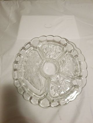 Vintage Clear Frosted Glass Divided Vegetable Relish Platter Tray Dish 12 - 3/8 "