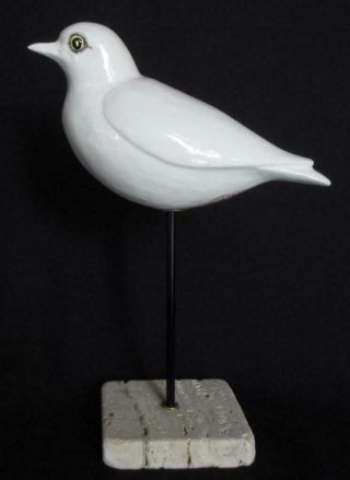 Vintage Vietri Italian Pottery Art White Ceramic Bird Sculpture Travertine Base