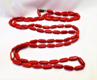 Fab Vintage Art Deco Era 54 " Long Bright Red Opaque Glass Bead Flapper Necklace