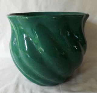Vintage 8 " Green Swirl Pottery Jardiniere 156