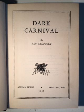 Ray Bradbury Dark Carnival First Edition 1st Printing 1947 Arkham House
