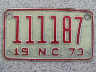 1973 North Carolina Nc Motorcycle License Plate Tag,  Vintage,  111187,