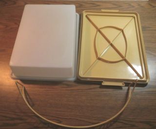 Tupperware Vintage Rectangle Cake Taker 11 x 15 Sheer with Gold Base 3