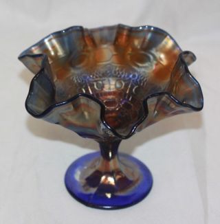 Vintage Fenton Cobalt Blue Carnival Glass Persian Medallion Compote 6 " T.