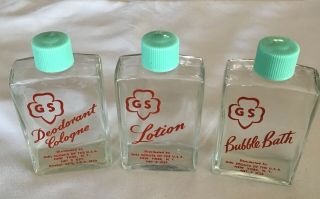Rare Vintage 50’s Girl Scout Empty Bottles Beauty Box Lotion Bubble Bath Cologne