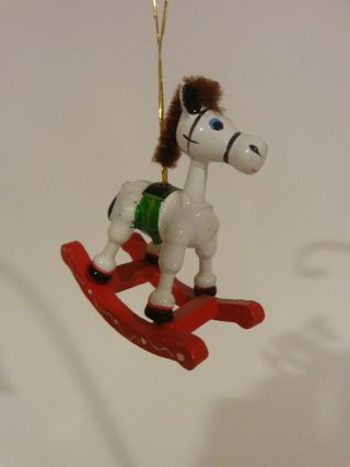 Vintage Christmas Tree Ornament Glass Wooden Wood Rocking Hobby Horse 2 "