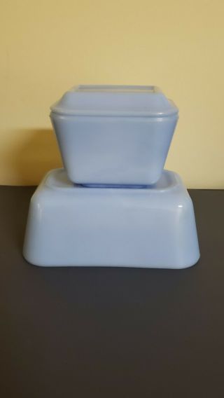 2 Vintage Pyrex Delphite Blue Refrigerator Dishes And Lid